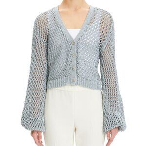 Theory Merletto Balloon-Sleeve Mesh Cardigan NWOT